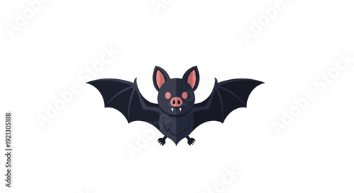Cartoon Bat Flying with Open Wings.