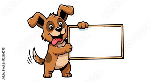 Cartoon Dog Holding Blank Sign.