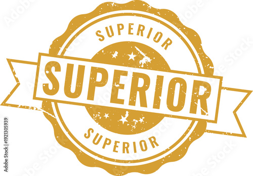 Vintage gold rubber stamp with superior ribbon for premium quality certification and elegant brand identity