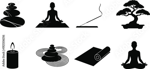 Icon collection meditation and yoga symbols for mindfulness and relaxation