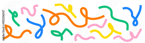 Collection colorful bold curved lines with loops isolated on white. Hand drawn bold grunge wavy and swirled brush strokes. Simple childish vector scribbles and squiggles. Creative trendy style design.