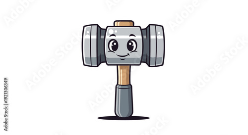 Cartoon Hammer Character with Smiling Face.
