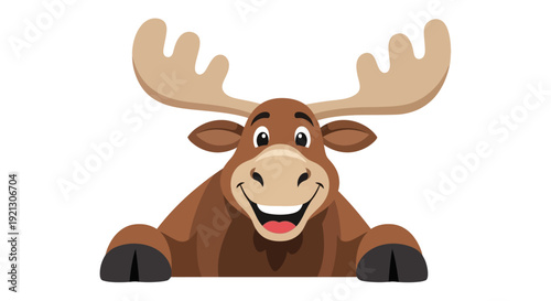 Cartoon Moose Character with Antlers Smiling.