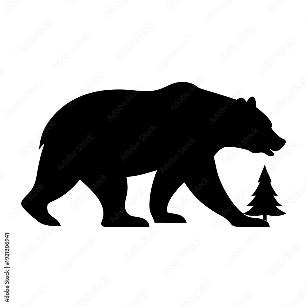Fototapeta premium Grizzly Bear Silhouette Vector - Wild Brown Bear Walking Icon - Forest Predator Mascot Graphic