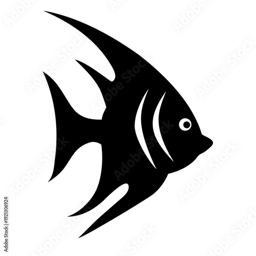 Angelfish Silhouette Vector - Tropical Marine Fish Icon - Ocean Life Sea Creature Graphic