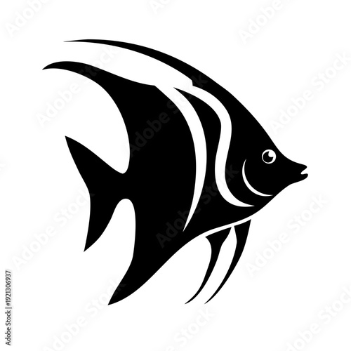 Angelfish Silhouette Vector - Tropical Marine Fish Icon - Ocean Life Sea Creature Graphic