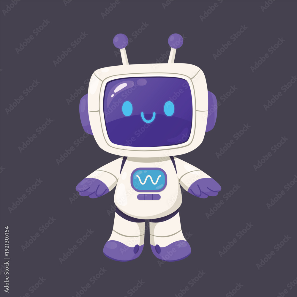 Naklejka premium Cute robot character. Friendly android, artificial intelligence assistant, cheerful smart human-like machine
