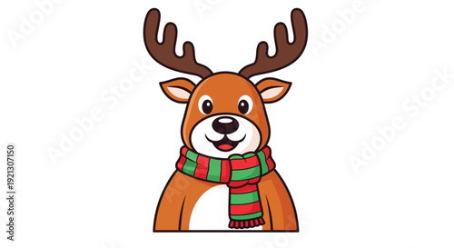Cartoon Reindeer Wearing Christmas Scarf.