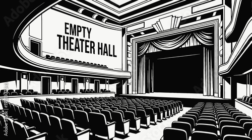 empty theater hall with seats and stage before performance black and white vector scene showing representing anticipation preparation and artistic atmosphere