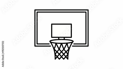 Basketball Hoop Icon Vector – Black Line Drawing of Backboard and Net for Sports Graphics, Athletic Branding, and Game-Themed Design Projects