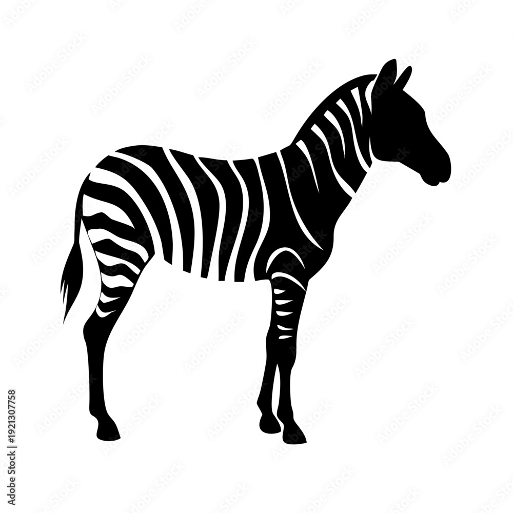 Fototapeta premium Zebra Silhouette Vector - African Safari Striped Animal Standing Wildlife Graphic Icon