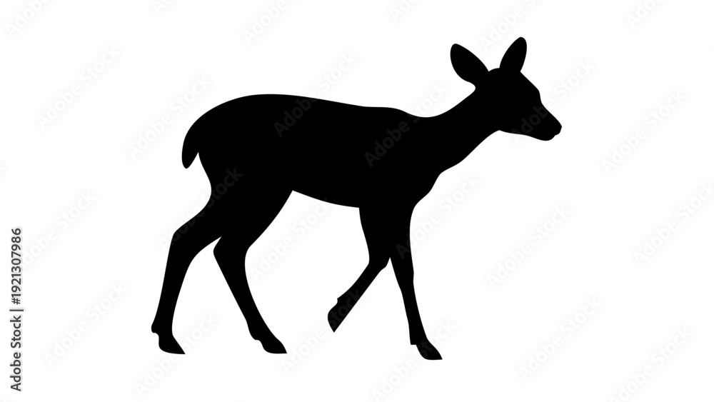 Fototapeta premium Baby Deer Fawn Silhouette Vector - Spotted Doe Calf Woodland Animal Forest Graphic