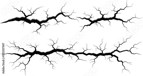 Ground crack fissure set with earthquake fracture split texture isolated vector collection