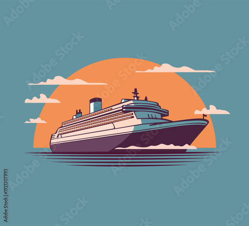 cruise ship on the sea flat illustration