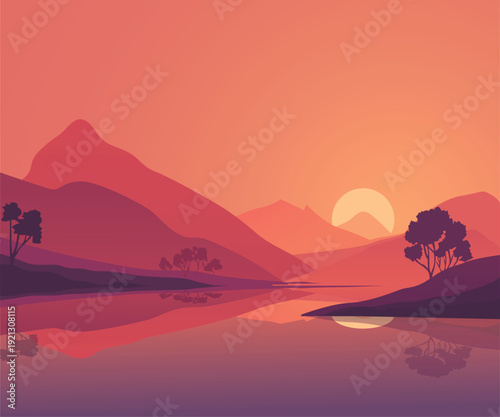sunset in the mountains colorful vector landscape
