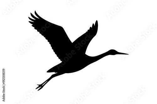 Flying Crane Bird Silhouette Vector - Elegant Heron in Flight Minimalist Nature Wing Graphic