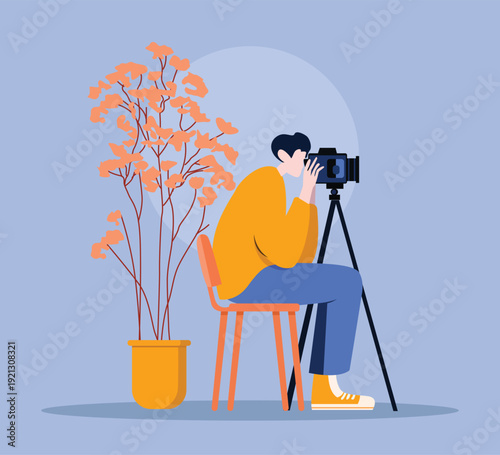 photographer character at work vector illustration