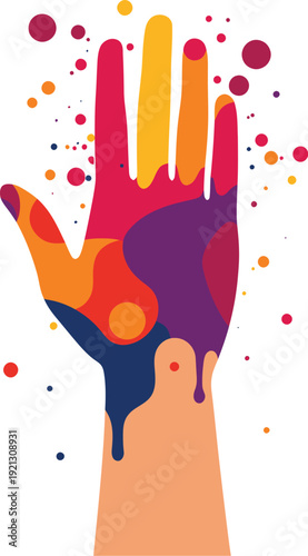 multicolored painted hand illustration with vibrant splashes and drips symbolizing creativity artistic expression and individuality