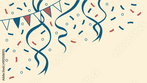 Festive celebration background with colorful confetti and streamers.
