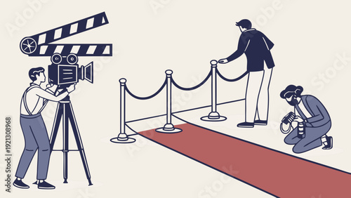 Filming a Red Carpet Event with Camera Crew and Photographers.