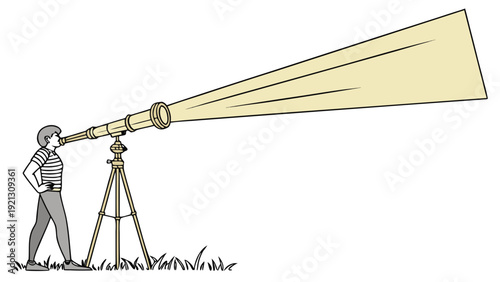 Man looking through a giant telescope at the stars.