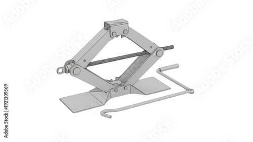 Scissor Jack CAD Engineering Technical Illustration on White Background