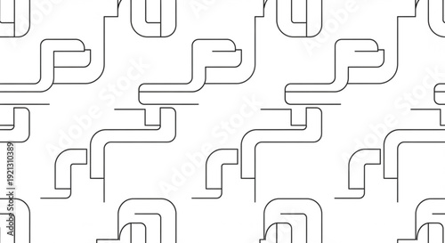 Seamless pattern of interconnected black lines on white background geometric abstract design