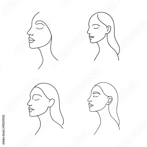 Minimal Female Profile Line Art Set.