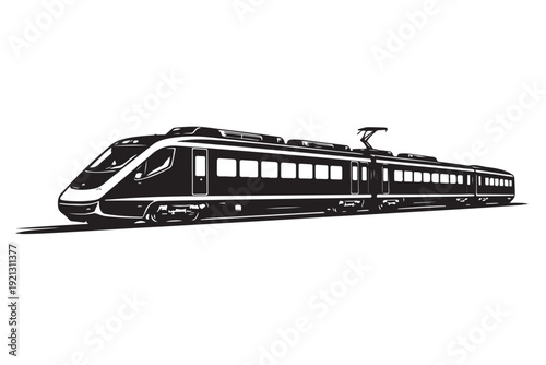 Train silhouette icon side view, railway transport symbol, solid black silhouette, flat vector illustration, isolated on white background