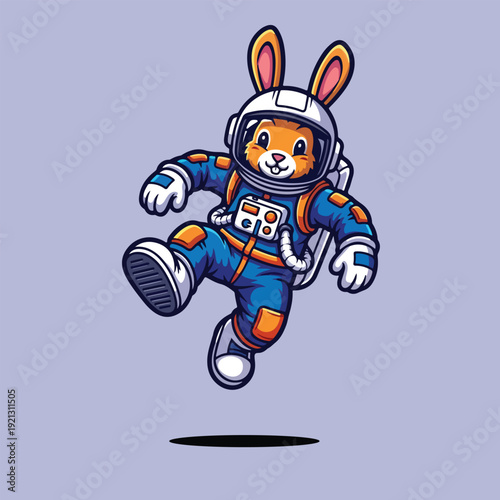 Cute Cartoon Rabbit Astronaut Floating in Spacesuit Vector Illustration