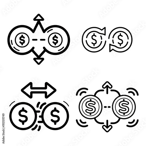Abstract line art icons representing financial exchange and money flow