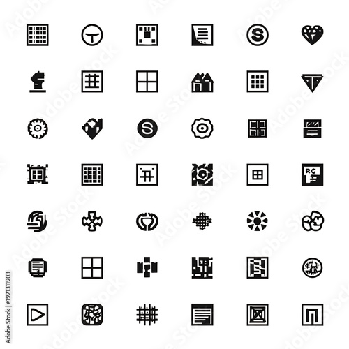Collection of diverse minimalist icons representing technology, finance, and abstract concepts.