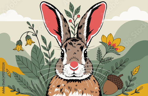 Cute wild European rabbit Oryctolagus cuniculus close up in natural environment Czech Republic Europe detailed wildlife portrait soft light