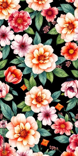 Seamless floral pattern in a delicate watercolor style, charming, fetching