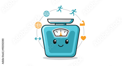 Cartoon Bathroom Scale with Smiling Face.