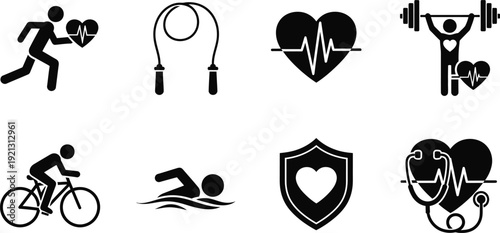 Fitness icon collection health sports and wellness symbols