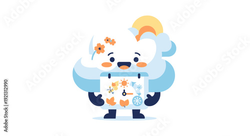 Cartoon Character Holding Flowers and Sign.
