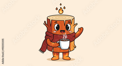 Cartoon Coffee Cup Character Holding Mug.