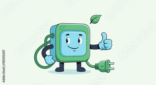 Cartoon Electric Plug Character with Cable.