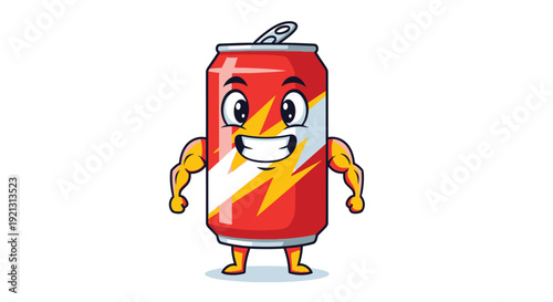 Cartoon Energy Drink Can Character Smiling.