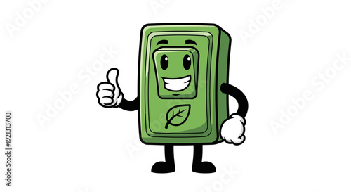 Cartoon Green Battery Character Giving Thumbs Up.