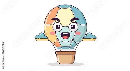Cartoon Hot Air Balloon Character Flying.