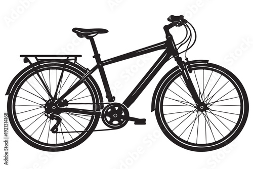 Bicycle silhouette icon side view, urban mobility symbol, solid black silhouette, flat vector illustration, isolated on white background
