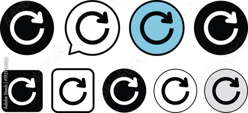 Refresh reload update arrow circular icon set in multiple styles for web app interface design