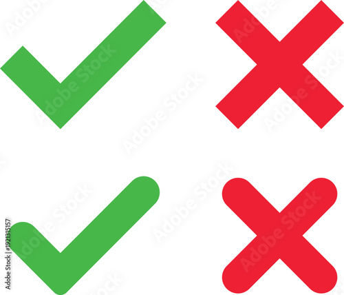 check mark and cross mark icon set. right and wrong buttons. Success and failure symbols. Yes and no signs. checklist signs