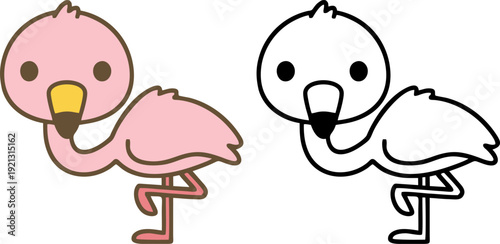 Cute Cartoon Pink Flamingo Side View,