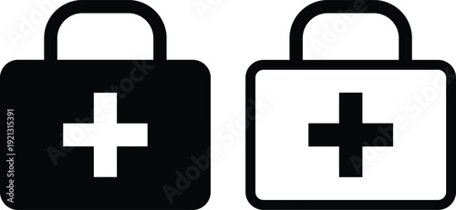 Emergency Medical Symbols. Patient care and recovery icons. First aid kit with cross icon. Pharmacy and health symbols. Workplace safety signs
