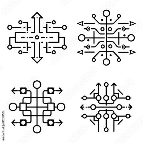 Abstract geometric network patterns symbolizing data flow and connectivity