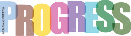 Bold colorful letters spelling PROGRES with transparent overlay effect Colorful text effect