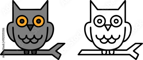 Cute Cartoon Owl Sitting on Branch Illustration